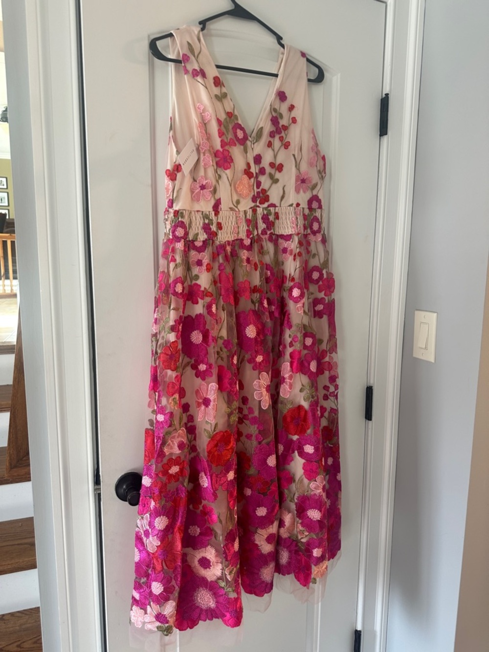 Baltic Born Pink Floral Embroidered Midi Dress